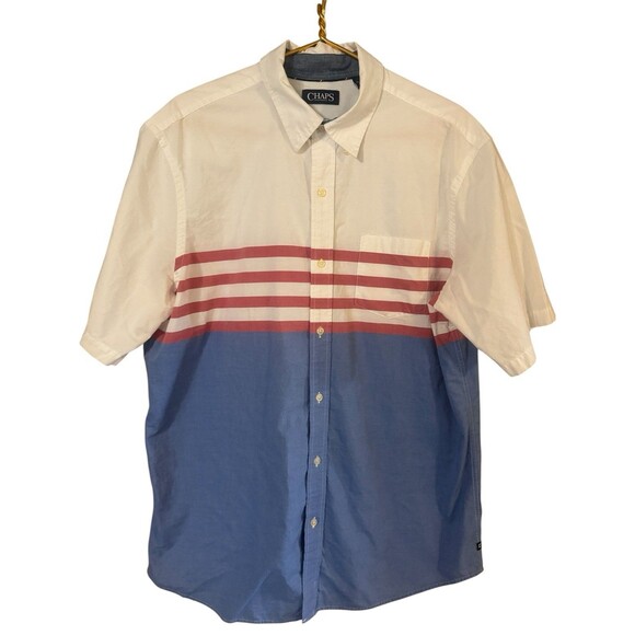 Chaps USA Flag Inspired Short Sleeve Button Up Shirt, Red/White/Blue, Size XL - Picture 1 of 3
